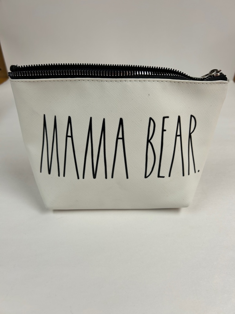 Rae Dunn White Cosmetic Pouch "MAMA BEAR" with Black Trim